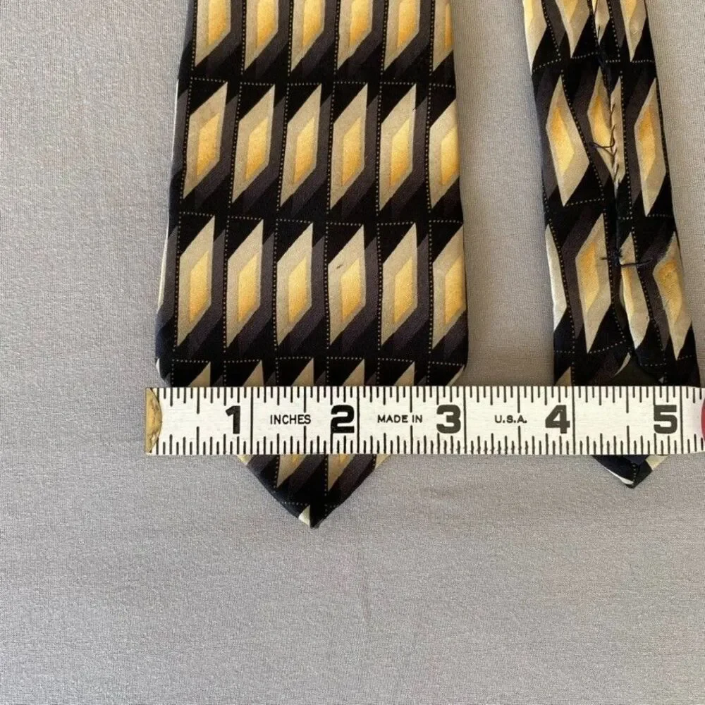Vintage Giorgio Bissoni Silk Tie Geometric Black Gold Tan 52